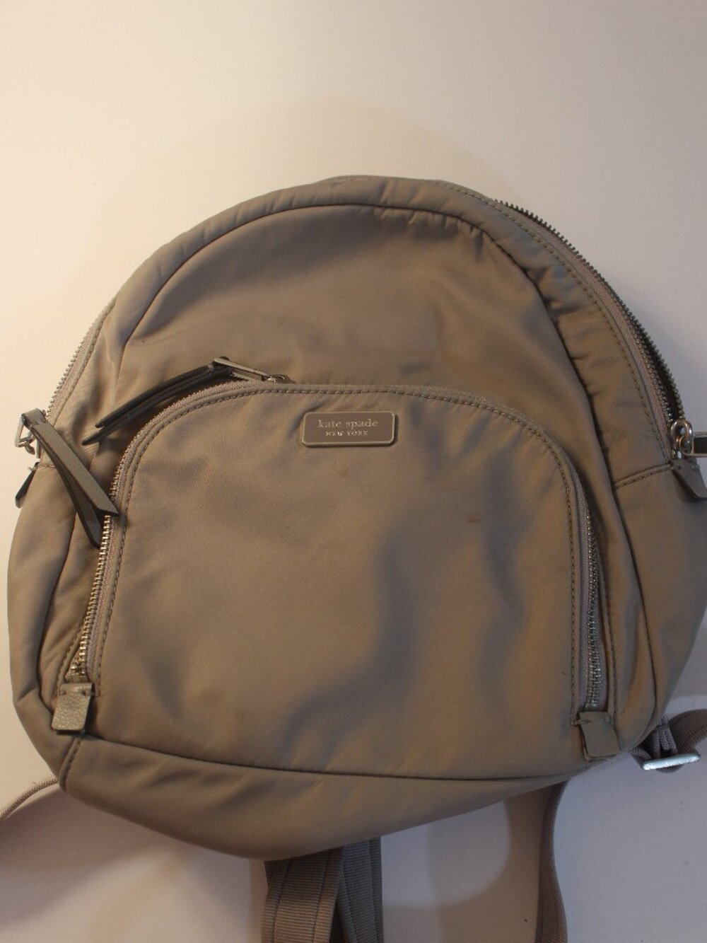Kate Spade New York Gray Nylon Backpack With Front Zip Pocket